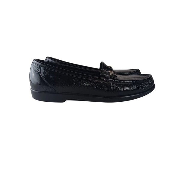 SAS WOMEN'S 8.5 METRO PATENT LEATHER HORSEBIT LOAFER TRIPAD SHOES BLACK - Picture 1 of 12